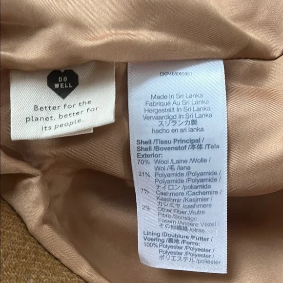 Madewell Hayden Camel Coat Notched Lapels Single-Breasted Size M